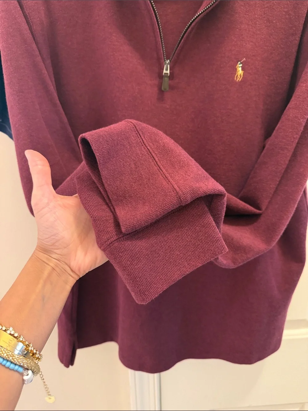 Polo by Ralph Lauren Men's Zip-Neck Sweater - Maroon with Gold Pony